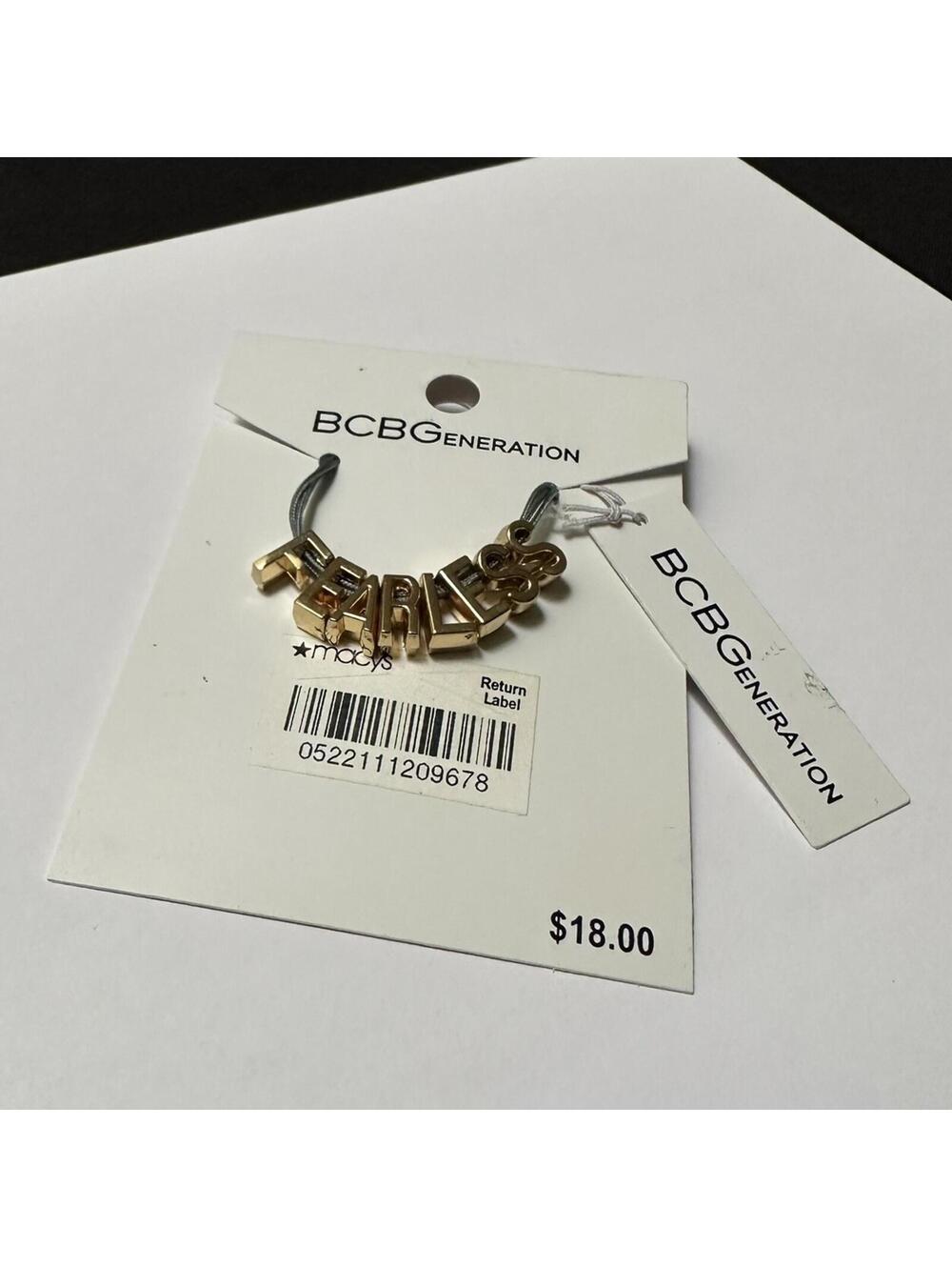 BCBGeneration FEARLESS Letter Charms Gold Tone Grey Adjustable Necklace NWT $18